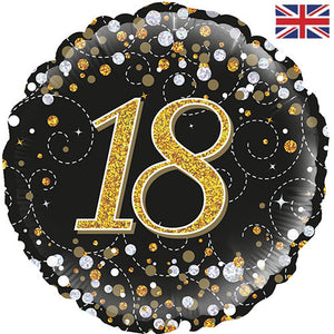 18 Inch Black & Gold Fizz Foil 18th Birthday Balloon