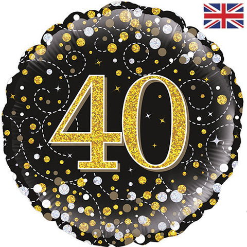 18 Inch Black & Gold Fizz Foil 40th Birthday Balloon
