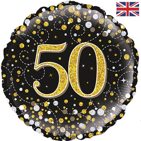 18 Inch Black & Gold Fizz Foil 50th Birthday Balloon