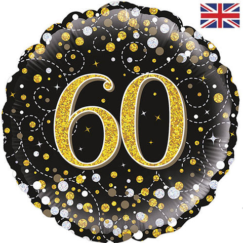18 Inch Black & Gold Fizz Foil 60th Birthday Balloon