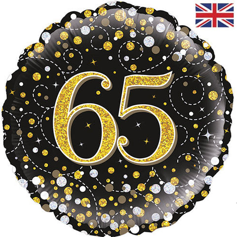 18" Black & Gold Fizz Foil 65th Birthday Balloon