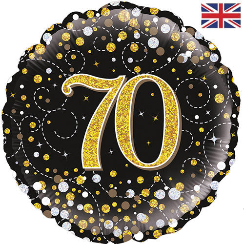 18 Inch Black & Gold Fizz Foil 70th Birthday Balloon