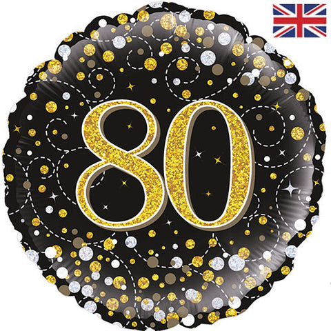 18 Inch Black & Gold Fizz Foil 80th Birthday Balloon