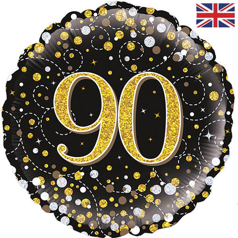 18 Inch Black & Gold Fizz Foil 90th Birthday Balloon