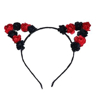 Black and Red Roses Cat Ears Headband