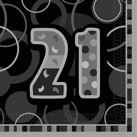 Black Glitz 21st Birthday Napkins