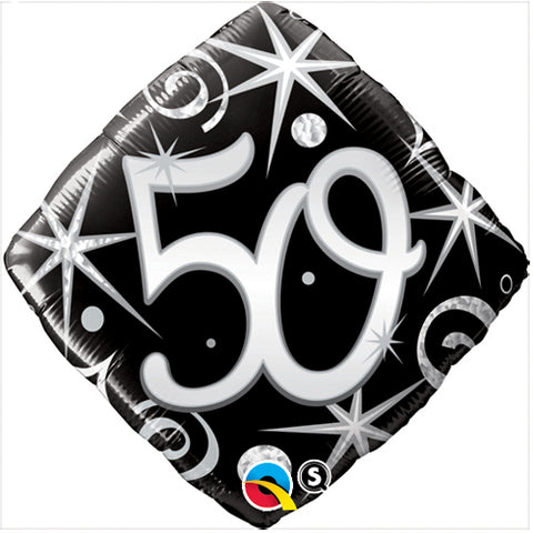 18 Inch Black & Silver Diamond Foil 50th Birthday Balloon