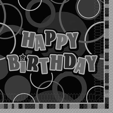 Black & Silver Open Happy Birthday Napkins