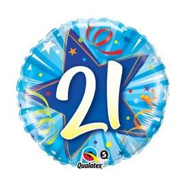 18 Inch Blue Shining Star 21st Birthday Foil Balloon