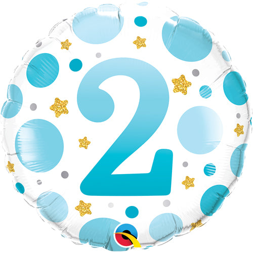 18 Inch Blue Dots 2nd Birthday Foil Balloon