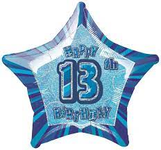 20 Inch Blue Star Happy 13th Birthday Foil Balloon