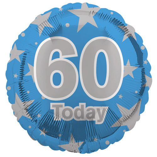 18 Inch 60 Today Blue & Silver Stars Foil Balloon