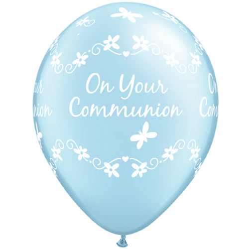 Pearl Light Blue Communion Butterflies Latex Balloons