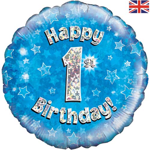 18 Inch Blue Happy 1st Birthday Foil Balloon