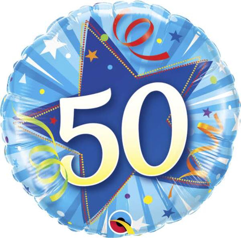 18 Inch Blue Starburst 50th Birthday Foil Balloon
