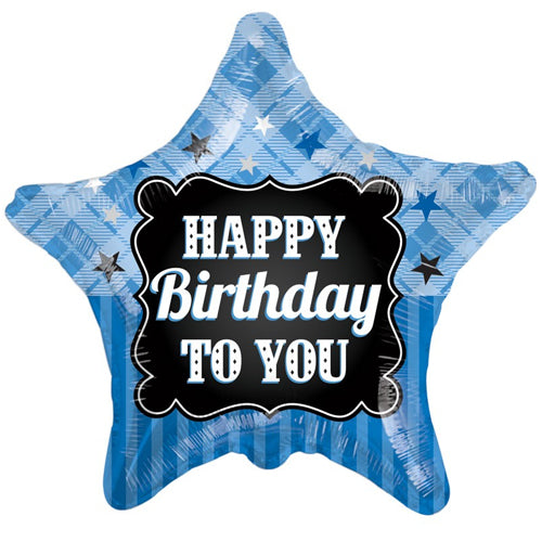 18 Inch Blue & Black Happy Birthday Foil Balloon
