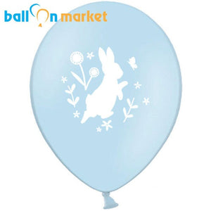 Blue Bunny & Flowers Latex Balloons