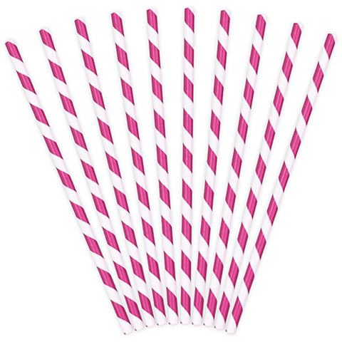 Dark Pink Striped Paper Straws