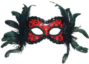 Red & Black Mask with Feathers