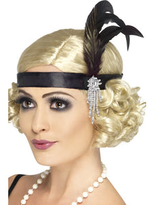 Black Deluxe Headband with Black Feathers