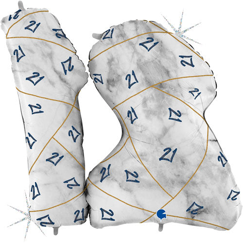 43" Marble Mate Blue 21st Birthday Foil Balloon