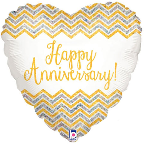 18 inch Happy Anniversary Chevron Foil Balloon