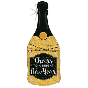 36" Glitter New Year Champagne Bottle Foil Balloon