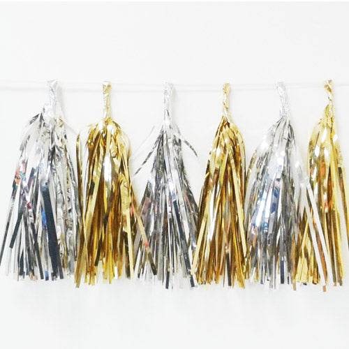 2.5m Silver & Gold Foil Tassel Bunting