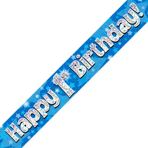 1st Birthday Blue Foil Banner