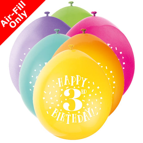 3rd Birthday Air-Filled Latex Balloons (10pk)