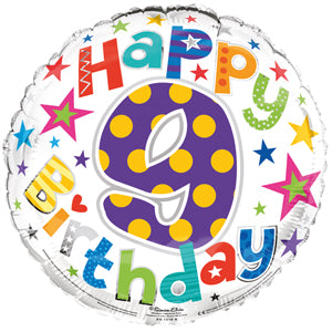 18 Inch Happy 9th Birthday Stars Foil Balloon