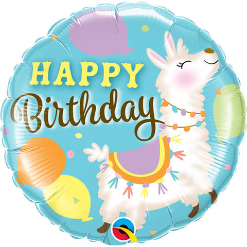 18 Inch Happy Birthday Llama Foil Balloon