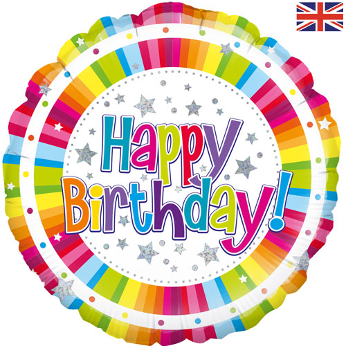 18" Happy Birthday Bright Stripe Foil Balloon