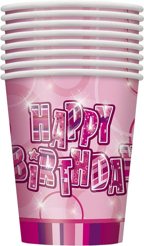 Pink Glitz Happy Birthday 9oz Cups (8pk)
