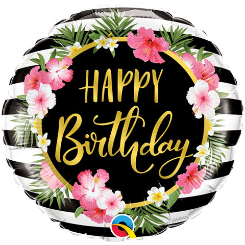 18 Inch Hibiscus Stripes Happy Birthday Balloon