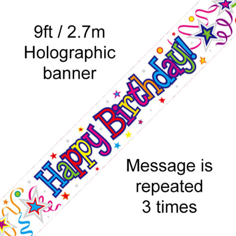 Happy Birthday Ribbons & Stars Foil Banner