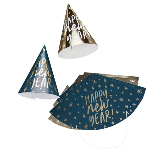 Navy & Gold Happy New Year Party Hats (10pk)