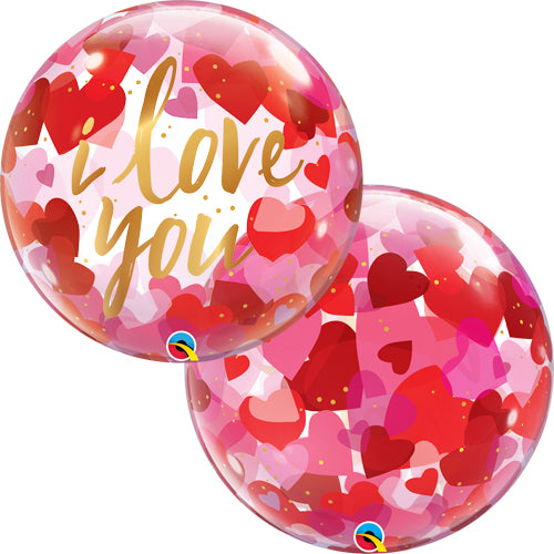 22 inch I Love You Paper Hearts Bubble Balloon