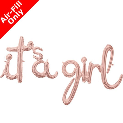 30" Rose Gold 'it's a girl' Air-filled Script Balloon Decoration