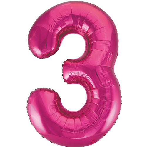 34 Inch Magenta Pink Number 3 Foil Balloon