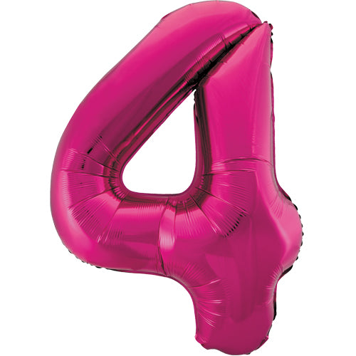 34 Inch Magenta Pink Number 4 Foil Balloon
