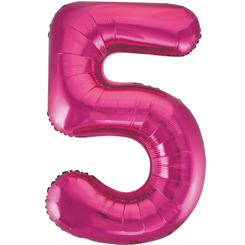 34 Inch Magenta Pink Number 5 Foil Balloon