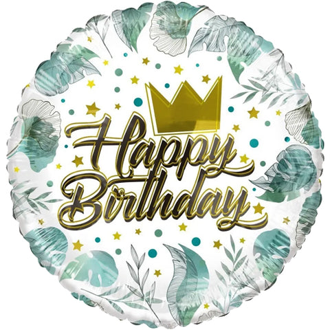 18 Inch Birthday Crown & Leaves Eco Balloon