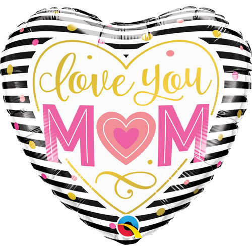 18 Inch Love You Mum Stripes Foil Balloon