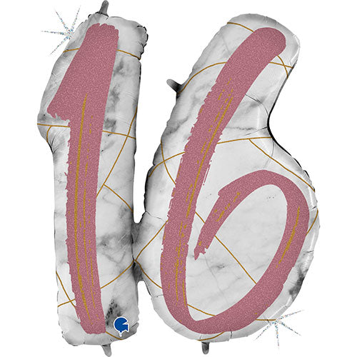 36" Marble Mate Rose Gold 16th Birthday Foil Balloon