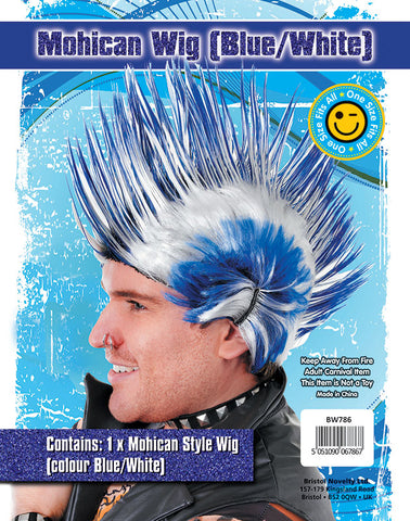 White & Blue Mohican Wig