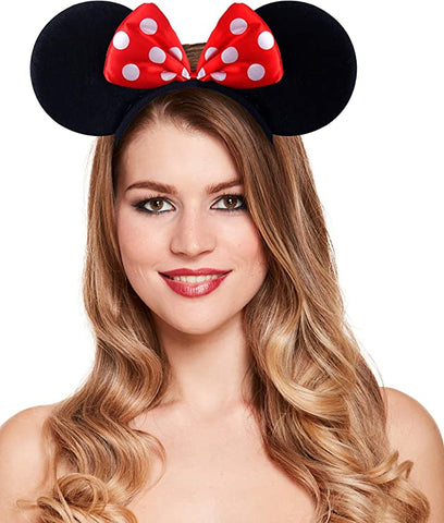Black Plush Mouse Ears with Polka Dot Bow