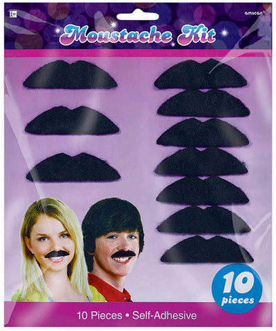 Ten Pack of Black Party Moustaches.