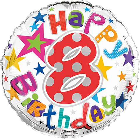 18 Inch Multicoloured Stars 8th Birthday Foil Balloon