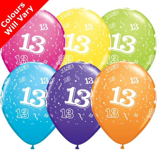 Tropical Assortment 13th Birthday Balloons (6pk)